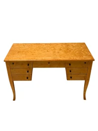 Art Deco Desk in Birdseye Maple, Swedish Design, 1940s, 7 Drawers